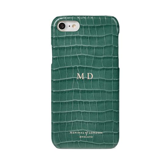 iPhone 7/8 Leather Cover in Deep Shine Sage Small Croc from Aspinal of London