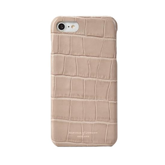 iPhone 7/8 Leather Cover in Deep Shine Soft Taupe Croc from Aspinal of London