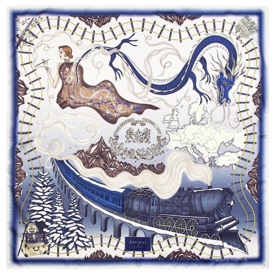 Murder on the Orient Express Silk Scarf in Midnight Blue (35