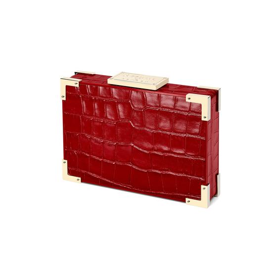 Scarlett Box Clutch in Deep Shine Red Croc from Aspinal of London