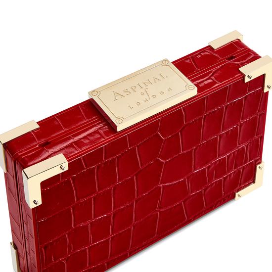 Scarlett Box Clutch in Deep Shine Red Croc from Aspinal of London
