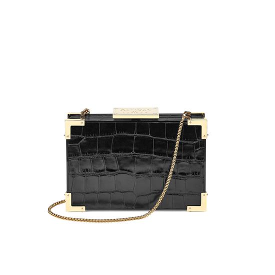 Scarlett Box Clutch in Deep Shine Black Croc from Aspinal of London