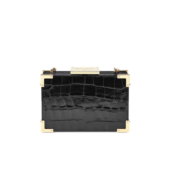Scarlett Box Clutch in Deep Shine Black Croc from Aspinal of London