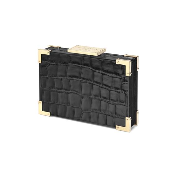 Scarlett Box Clutch in Deep Shine Black Croc from Aspinal of London