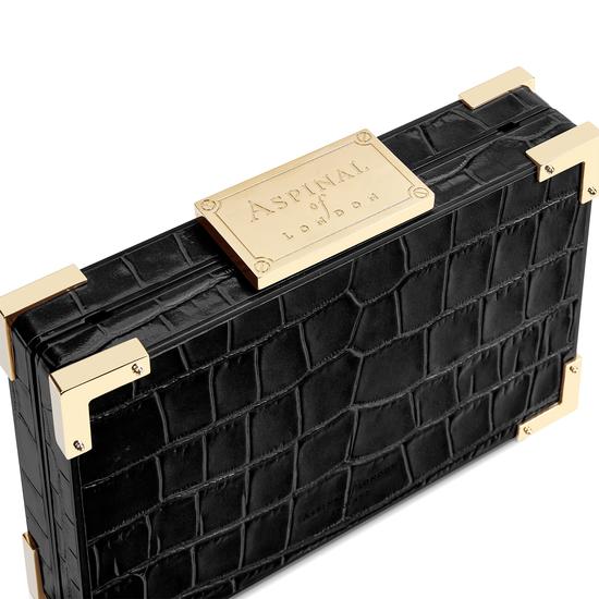 Scarlett Box Clutch in Deep Shine Black Croc from Aspinal of London