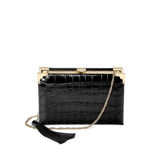 Book Clutch in Deep Shine Black Croc from Aspinal of London
