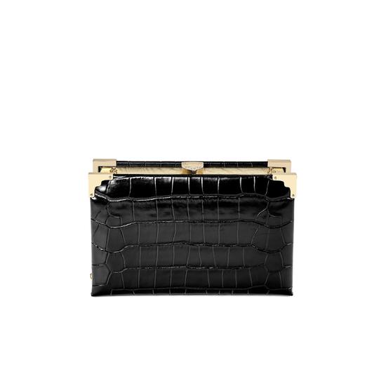 Book Clutch in Deep Shine Black Croc from Aspinal of London