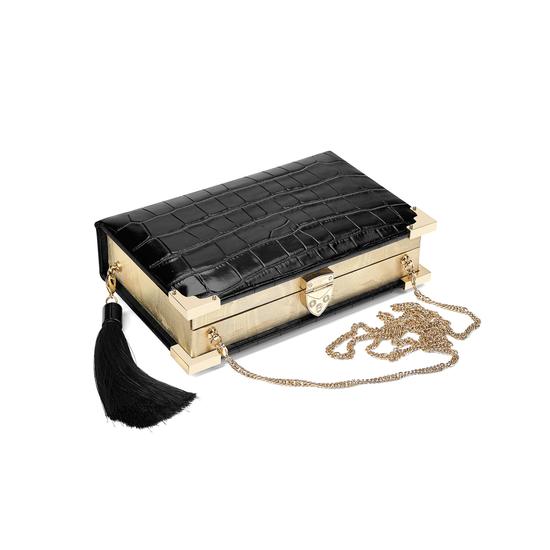 Book Clutch in Deep Shine Black Croc from Aspinal of London