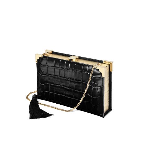 Book Clutch in Deep Shine Black Croc from Aspinal of London