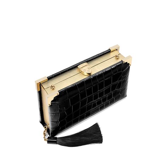 Book Clutch in Deep Shine Black Croc from Aspinal of London