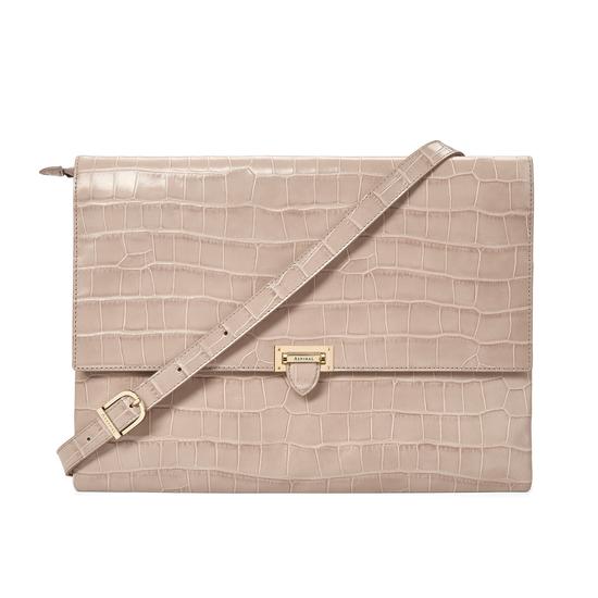 City Document Case in Deep Shine Soft Taupe Croc from Aspinal of London