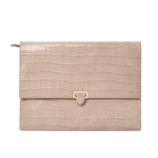 City Document Case in Deep Shine Soft Taupe Croc from Aspinal of London