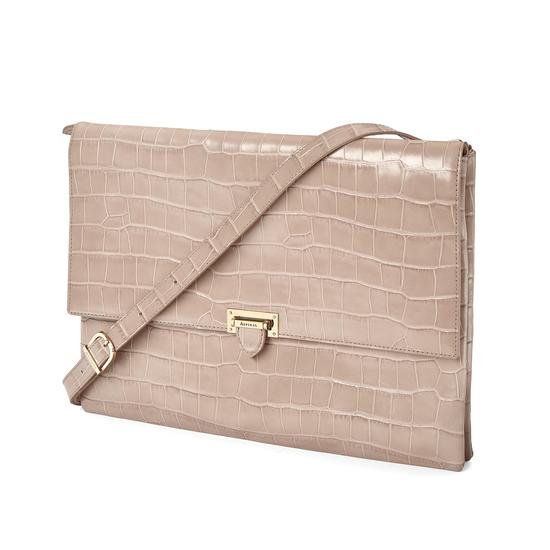 City Document Case in Deep Shine Soft Taupe Croc from Aspinal of London
