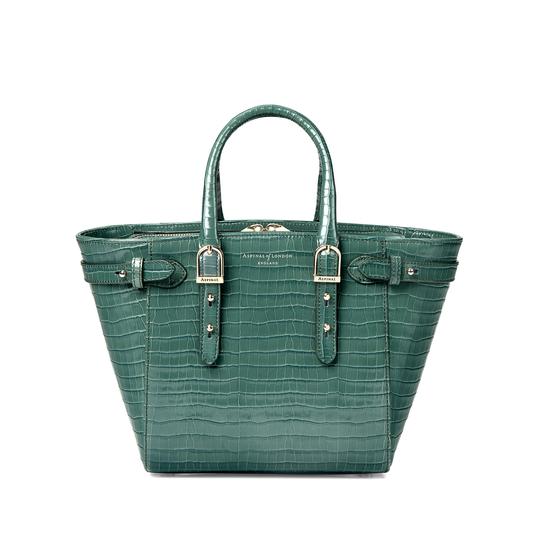 Mini Marylebone Tote in Deep Shine Sage Small Croc from Aspinal of London
