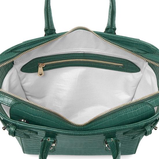Mini Marylebone Tote in Deep Shine Sage Small Croc from Aspinal of London