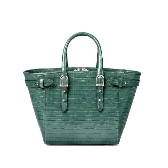 Mini Marylebone Tote in Deep Shine Sage Small Croc from Aspinal of London