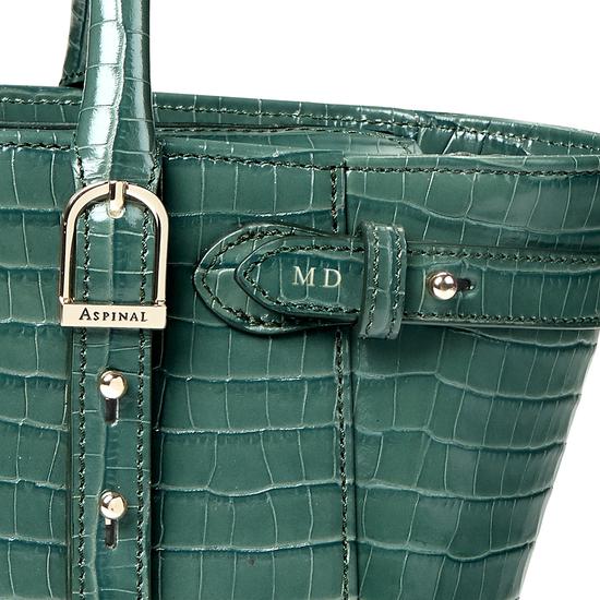 Mini Marylebone Tote in Deep Shine Sage Small Croc from Aspinal of London