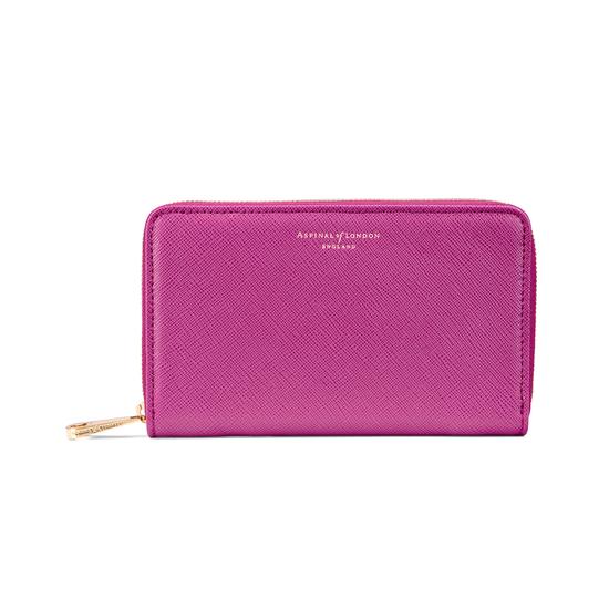 Midi Continental Clutch Zip Wallet in Orchid Saffiano from Aspinal of London