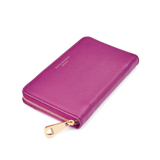 Midi Continental Clutch Zip Wallet in Orchid Saffiano from Aspinal of London