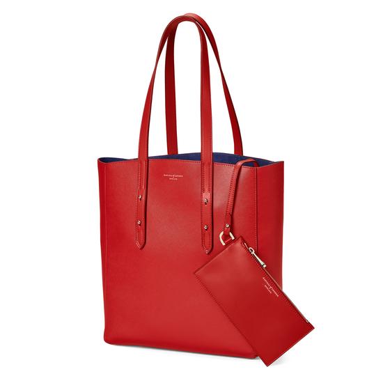 Aspinal Essential Tote in Scarlet Saffiano & Navy Suede from Aspinal of London