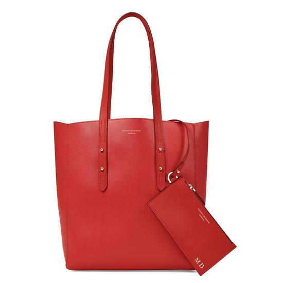 Aspinal Essential Tote in Scarlet Saffiano & Navy Suede from Aspinal of London