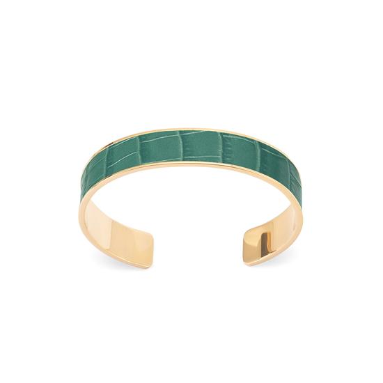 Cleopatra Skinny Cuff Bracelet in Deep Shine Sage Small Croc from Aspinal of London