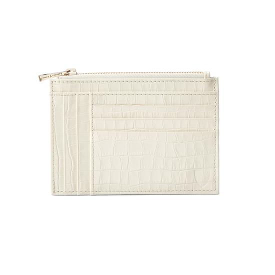 Double Sided Zipped Card & Coin Holder Deep Shine Ivory Small Croc from Aspinal of London