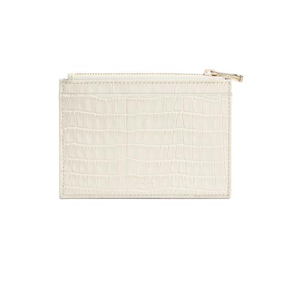 Double Sided Zipped Card & Coin Holder Deep Shine Ivory Small Croc from Aspinal of London