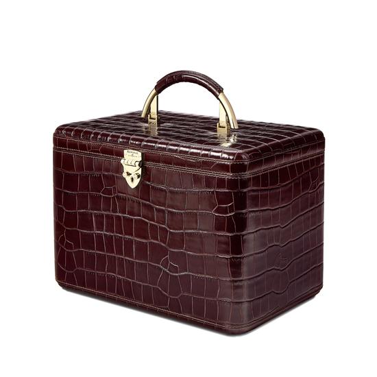 Aspinal Vanity Case in Deep Shine Amazon Brown Croc from Aspinal of London
