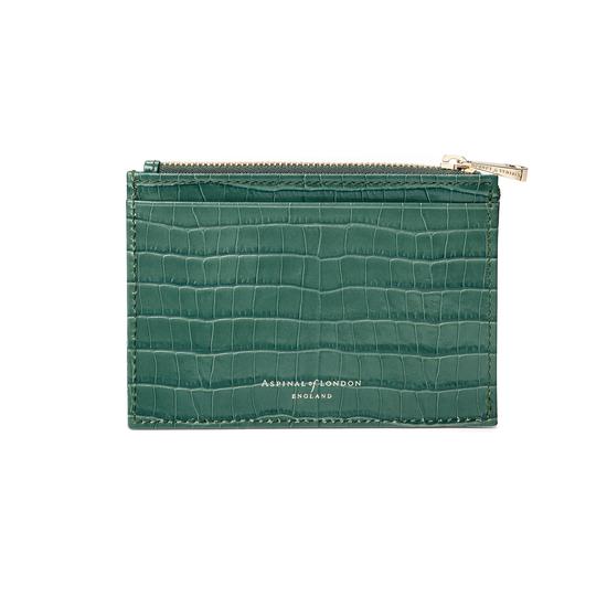 Double Sided Zipped Card & Coin Holder in Deep Shine Sage Small Croc from Aspinal of London