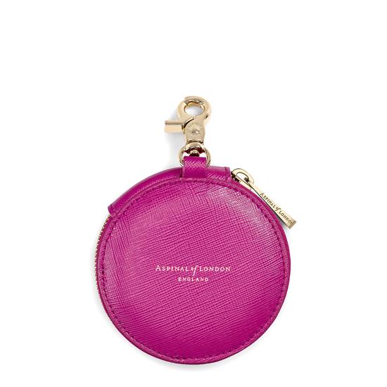 Round Coin Purse with Keyring in Orchid Saffiano from Aspinal of London