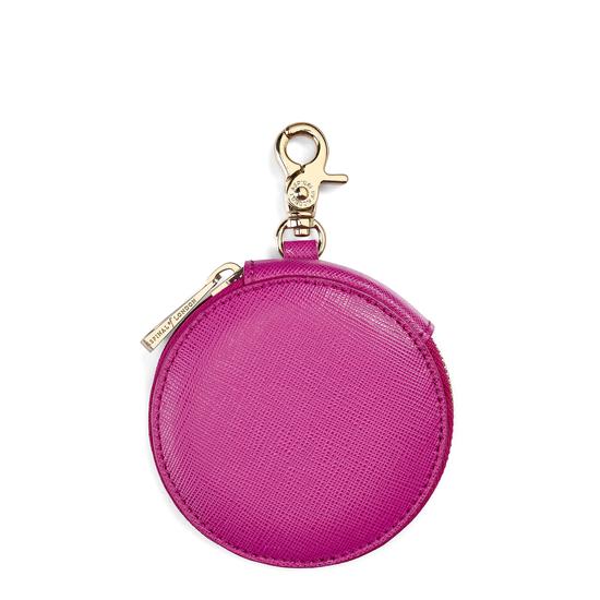 Round Coin Purse with Keyring in Orchid Saffiano from Aspinal of London