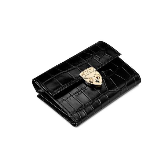 Small Mayfair Purse in Deep Shine Black Croc from Aspinal of London