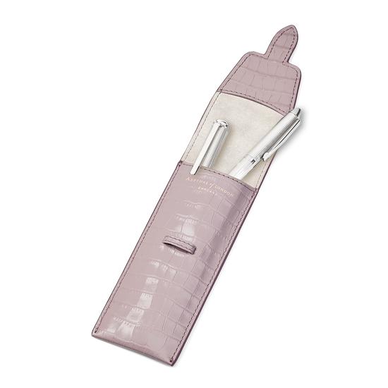 Small Pen Case in Deep Shine Lilac Small Croc from Aspinal of London