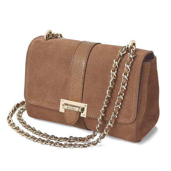 Small Lottie Bag in Camel Suede & Camel Lizard from Aspinal of London