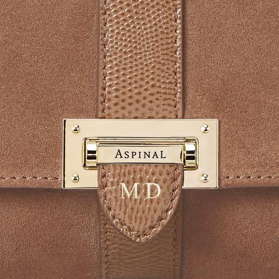 Small Lottie Bag in Camel Suede & Camel Lizard from Aspinal of London