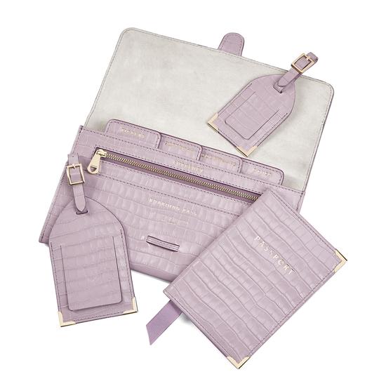 Classic Travel Collection in Deep Shine Lilac Small Croc from Aspinal of London