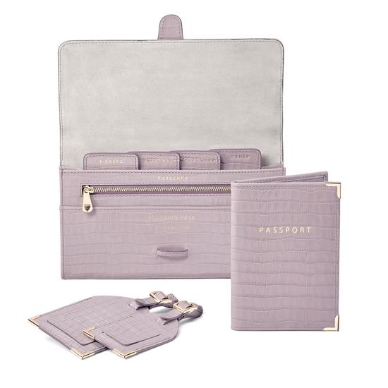 Classic Travel Collection in Deep Shine Lilac Small Croc from Aspinal of London