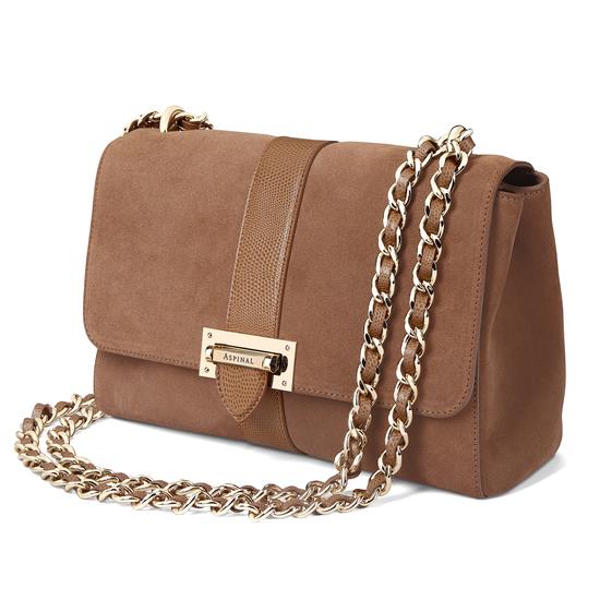 Large Lottie Bag in Camel Suede & Camel Lizard from Aspinal of London