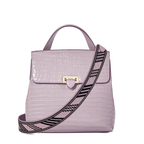 Soho Backpack in Deep Shine Lilac Small Croc with Deco Embroidered Strap from Aspinal of London