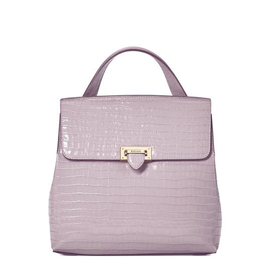 Soho Backpack in Deep Shine Lilac Small Croc with Deco Embroidered Strap from Aspinal of London