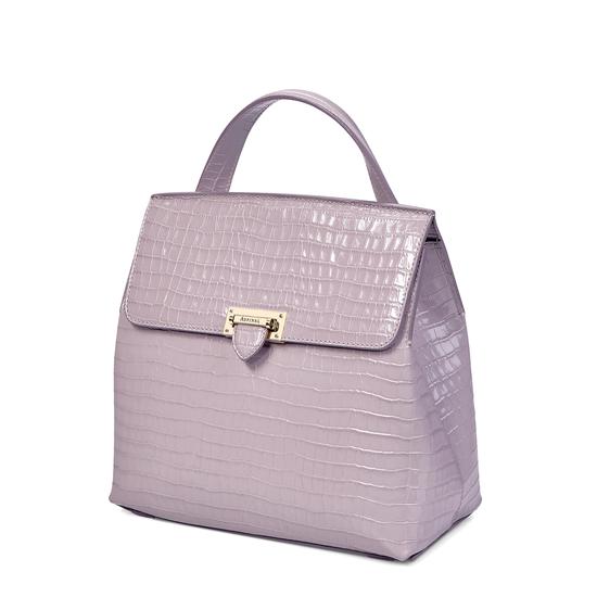 Soho Backpack in Deep Shine Lilac Small Croc with Deco Embroidered Strap from Aspinal of London