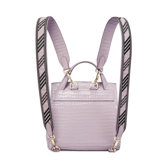 Soho Backpack in Deep Shine Lilac Small Croc with Deco Embroidered Strap from Aspinal of London