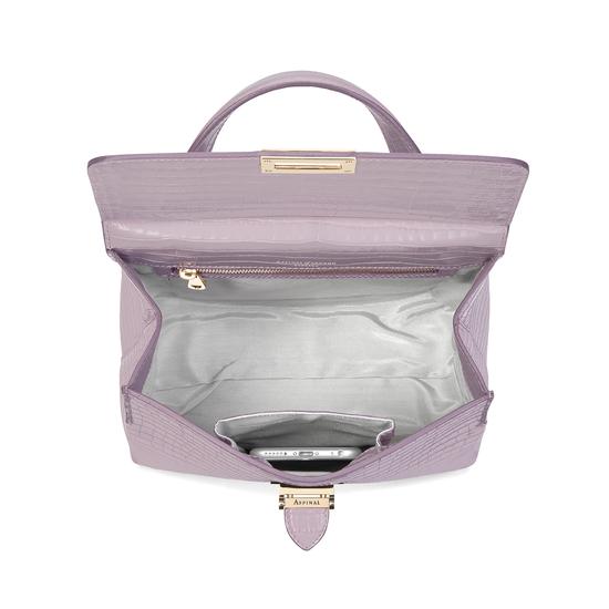 Soho Backpack in Deep Shine Lilac Small Croc with Deco Embroidered Strap from Aspinal of London