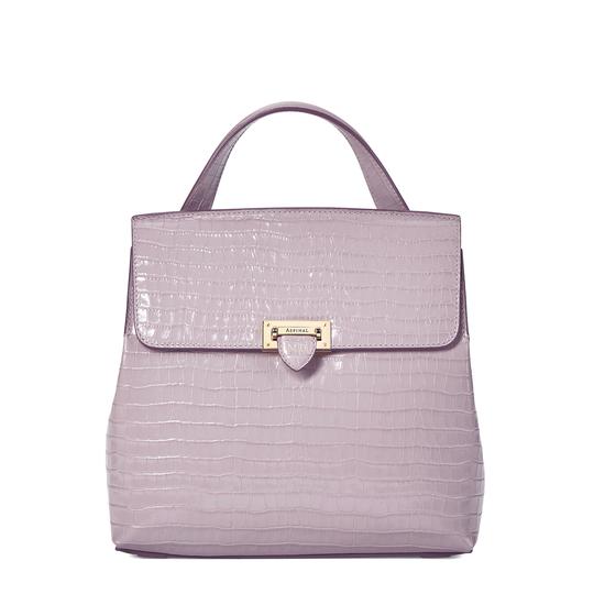 Soho Backpack in Deep Shine Lilac Small Croc with Deco Embroidered Strap from Aspinal of London