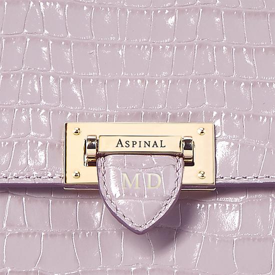 Soho Backpack in Deep Shine Lilac Small Croc with Deco Embroidered Strap from Aspinal of London