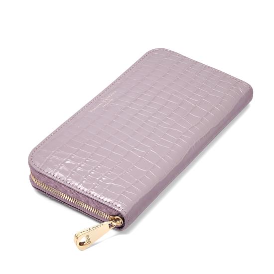 Continental Clutch Zip Wallet in Deep Shine Lilac Croc from Aspinal of London