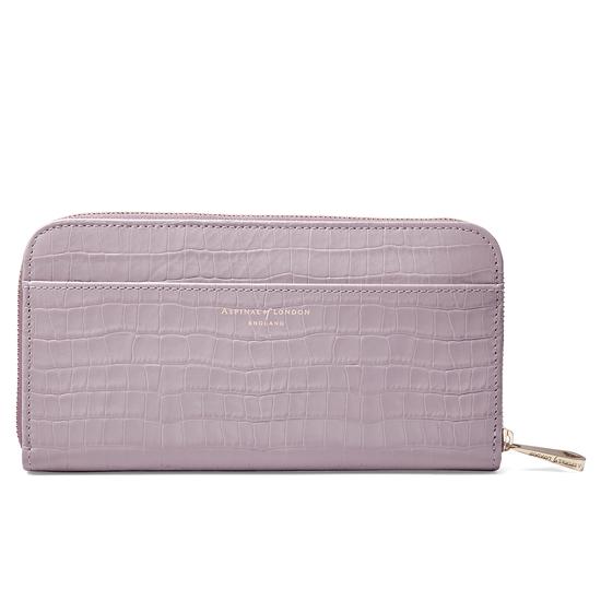 Continental Clutch Zip Wallet in Deep Shine Lilac Croc from Aspinal of London