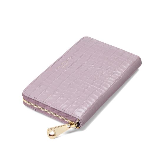 Midi Continental Clutch Zip Wallet in Deep Shine Lilac Small Croc from Aspinal of London