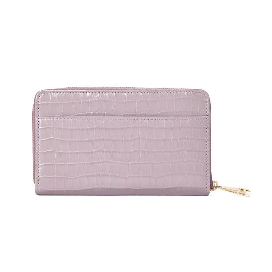 Midi Continental Clutch Zip Wallet in Deep Shine Lilac Small Croc from Aspinal of London
